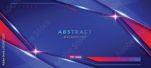 Futuristic red and blue neon abstract gaming banner design template with metal line technology concept. Vector illustration for business corporate promotion, header social media, live streaming design