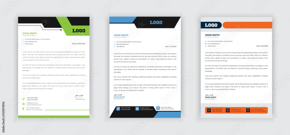 Clean and professional corporate modern letterhead design template Set