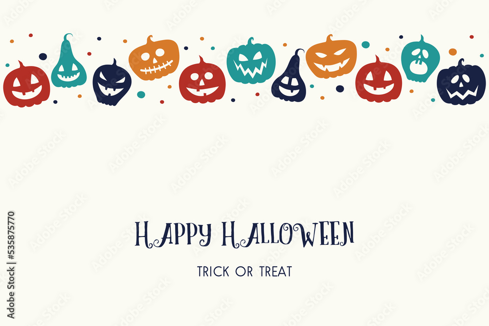 Funny pumpkin lanterns on background with wishes. Halloween greeting card. Vector