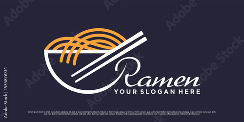 Ramen noodle logo design template with line art style and creative element concept