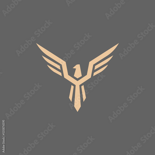 Modern golden eagle icon concept. Cool eagle badge logo isolated on dark background. Awesome eagle logo inspiration.