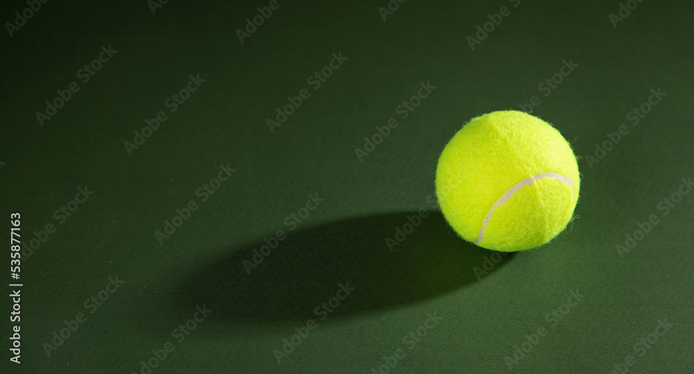 Tennis ball on the green background.