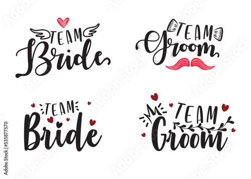 Team bride and team groom vector party lettering for print