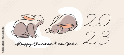 Chinese New Year 2023  the year of the rabbit  red and gold line art characters  simple hand-drawn Asian elements with craft  Chinese translation  Happy Chinese New Year 2023  year of the rabbit .