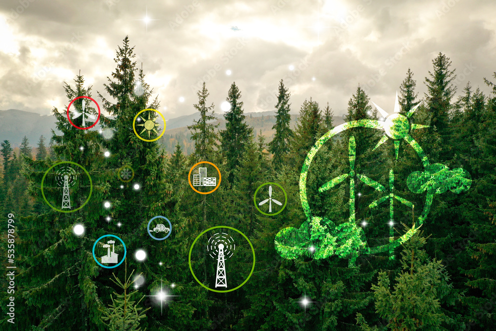 Digital icons of sustainable development goals and view of beautiful ...