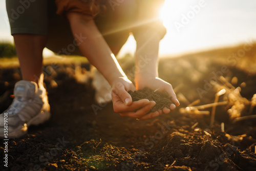Expert hand of farmer checking soil health before growth a seed of vegetable or plant seedling. Business or ecology concept.