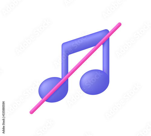 3D No music illustration. No speaker, no sound icon. Rrohibition sign.