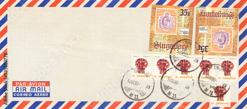luftpost airmail vintage retro alt old briefmarken stamps gestempelt frankiert cancel muscheln shell briefumschlag envelope singapore 1980 london 1900 straits settlement july photo