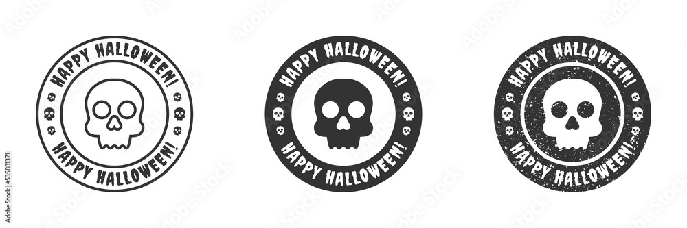 Happy halloween badge with skull. Flat vector illustration. Happy halloween badge with skull. Flat vector illustration.