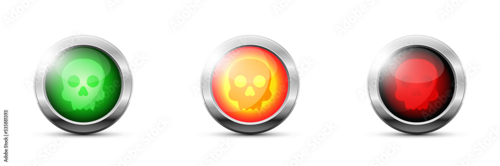 Set of colored spheres with skull symbol inside. Flat vector illustration. Set of colored spheres with skull symbol inside. Flat vector illustration.