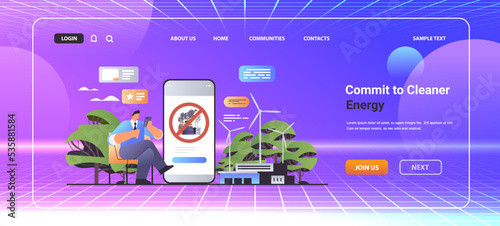 businessman using smartphone commit to cleaner energy carbon credit responsibility of co2 emission environment strategy