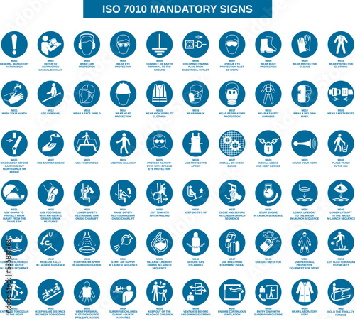 set of iso 7010 mandatory signs on white background photo