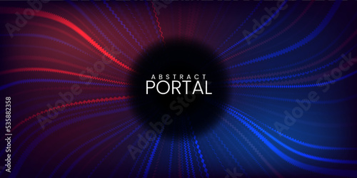 Colorful magic portal with glowing wavy spiral lines. Shining futuristic teleportation tunnel background