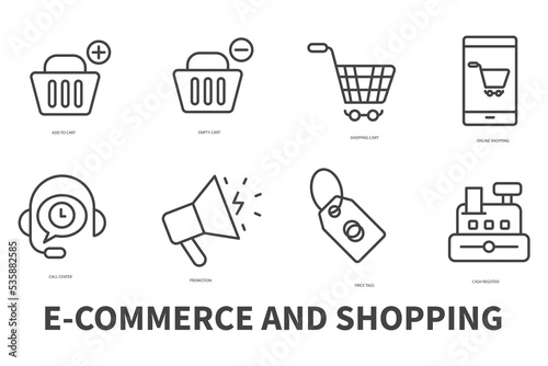 E-commerce and shopping icons set. Set of editable stroke icons.Vector set of E-commerce and shopping