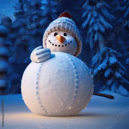 Fotografia, Obraz snowman poster with copy space for new year card or winter wallpaper 3D illustra
