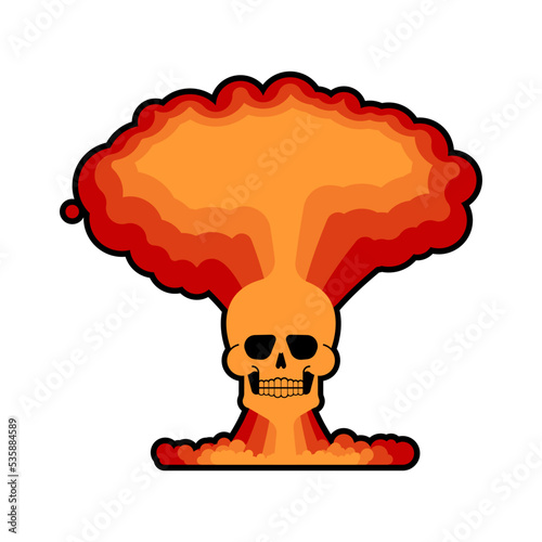 Nuclear explosion skull isolated. Atomic mushroom from nuclear bomb explosion