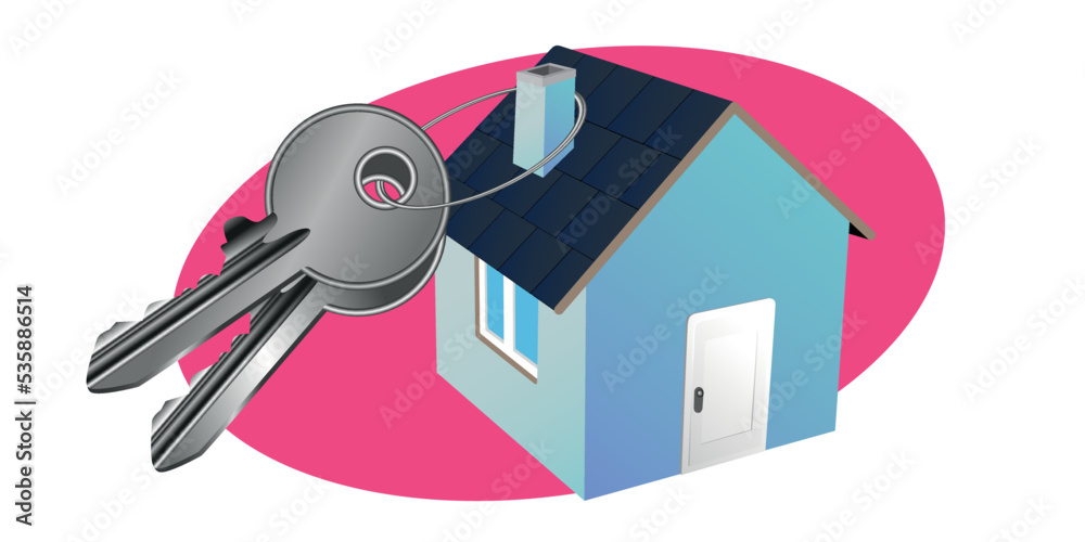 Little house and keys isolated on a white backgroud illustrtation - real estate design Little house and keys isolated on a white backgroud illustrtation - real estate design