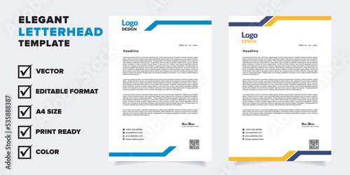 modern letterhead template for business company stationery design with A4 sheet vector format and editable layout in yellow and blue color