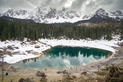 Karersee lake and Dolomites in the morning, Italy