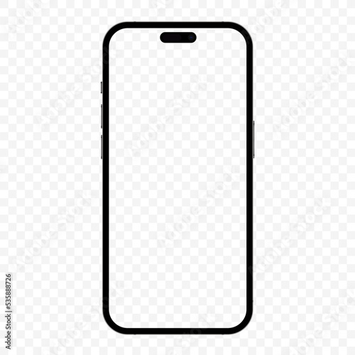 High quality realistic newest version of smartphone with blank white screen alpha transperant vector illustration. Realistic mockup template phone for your project, visual ui app demonstration. photo