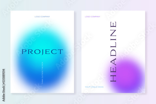 Set  of cover template with gradient blurry shapes. For brochure covers, flyers, branding booklets and other projects. Vector, can be used for web and print. 