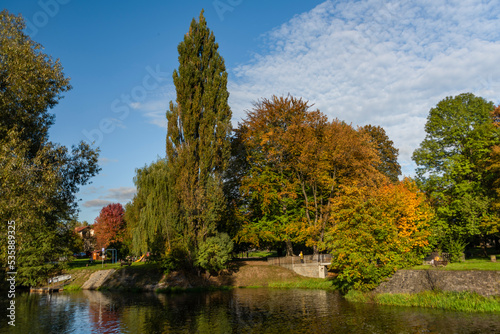 Malse river in autumn sunny hot afternoon in Ceske Budejovice city photo