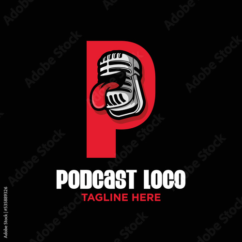 Letter P Podcast Logo Design Template Inspiration, Vector Illustration.