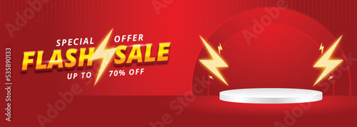 sale banner with blank space podium for product sale template design.