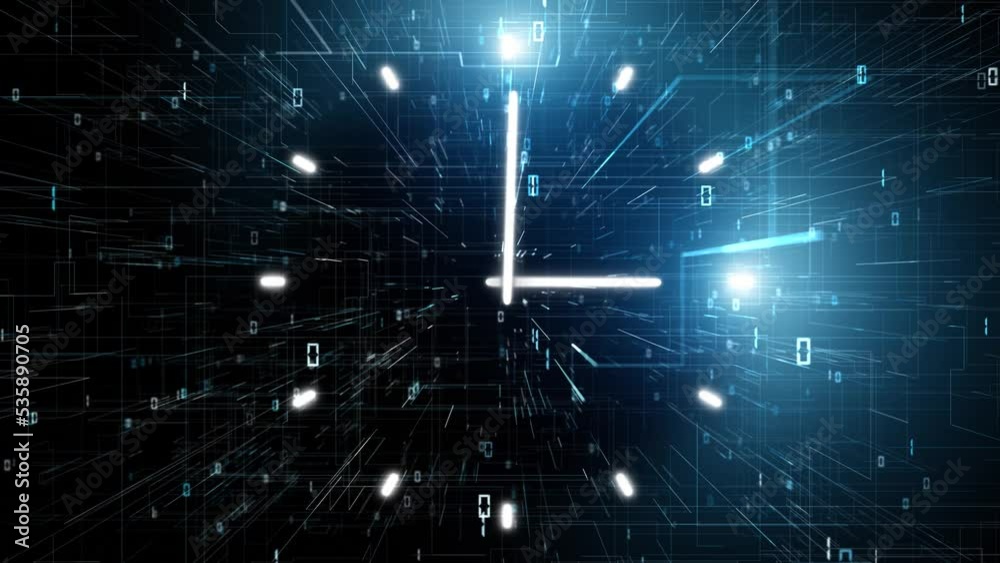 Endless loop digital tech network data time clock animation.