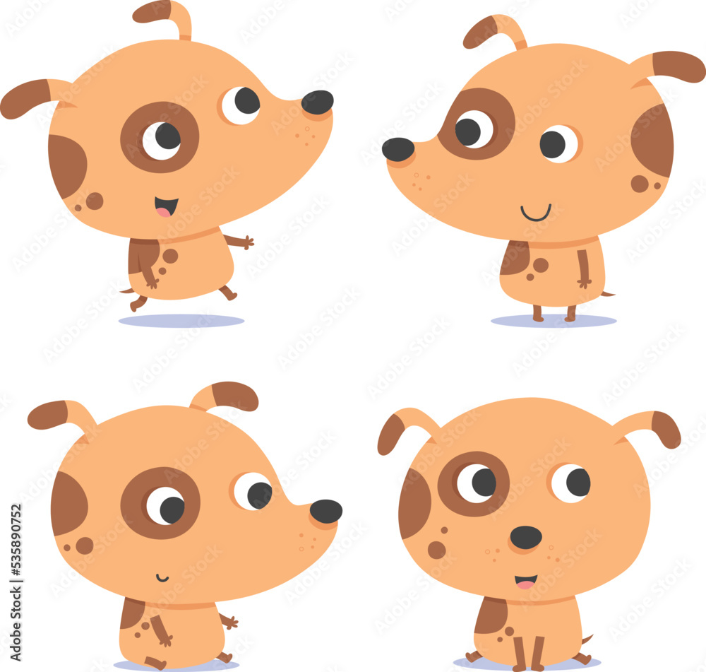 Dog cartoon vector of four cute happy funny smiling little puppy dogs. Dog cartoon vector of four cute happy funny smiling little puppy dogs.