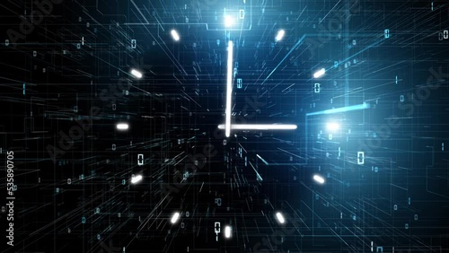 Endless loop digital tech network data time clock animation.