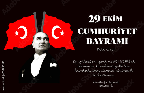 29 Ekim Cumhuriyet Bayrami Kutlu Olsun. Text translate: Happy 29 October Republic Day. Vector design can be used as social media post, website banner, poster, brochure, greeting card. photo