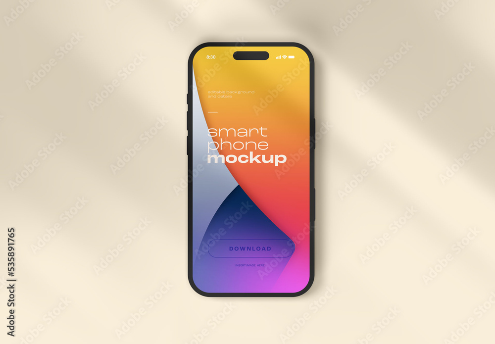 Minimal Smartphone Mockup – Single Black Mobile Phone with Vibrant ...