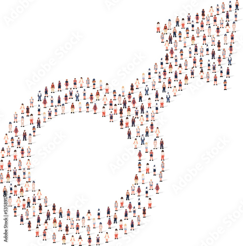 Large group of people silhouette crowded together in gender sign shape isolated on white background. Vector illustration