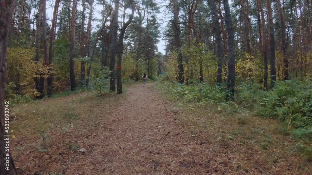 Girl running in autumn forest, fpv shooting, autumn forest, fpv shooting running Girl running in autumn forest, fpv shooting, autumn forest, fpv shooting running
