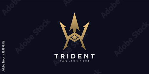 trident logo design vector with illustration creative concept