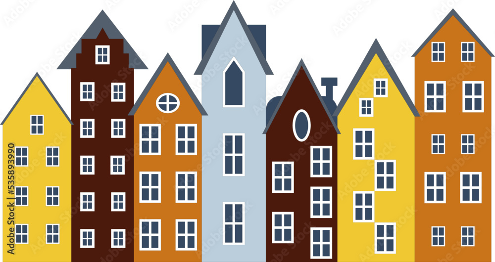Vector illustration, cute European houses.