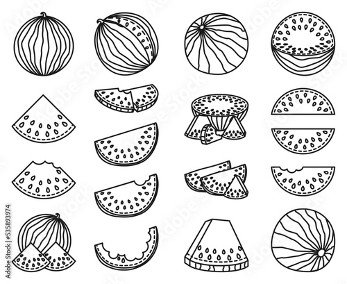 Black and white watermelon collection of 18 elements