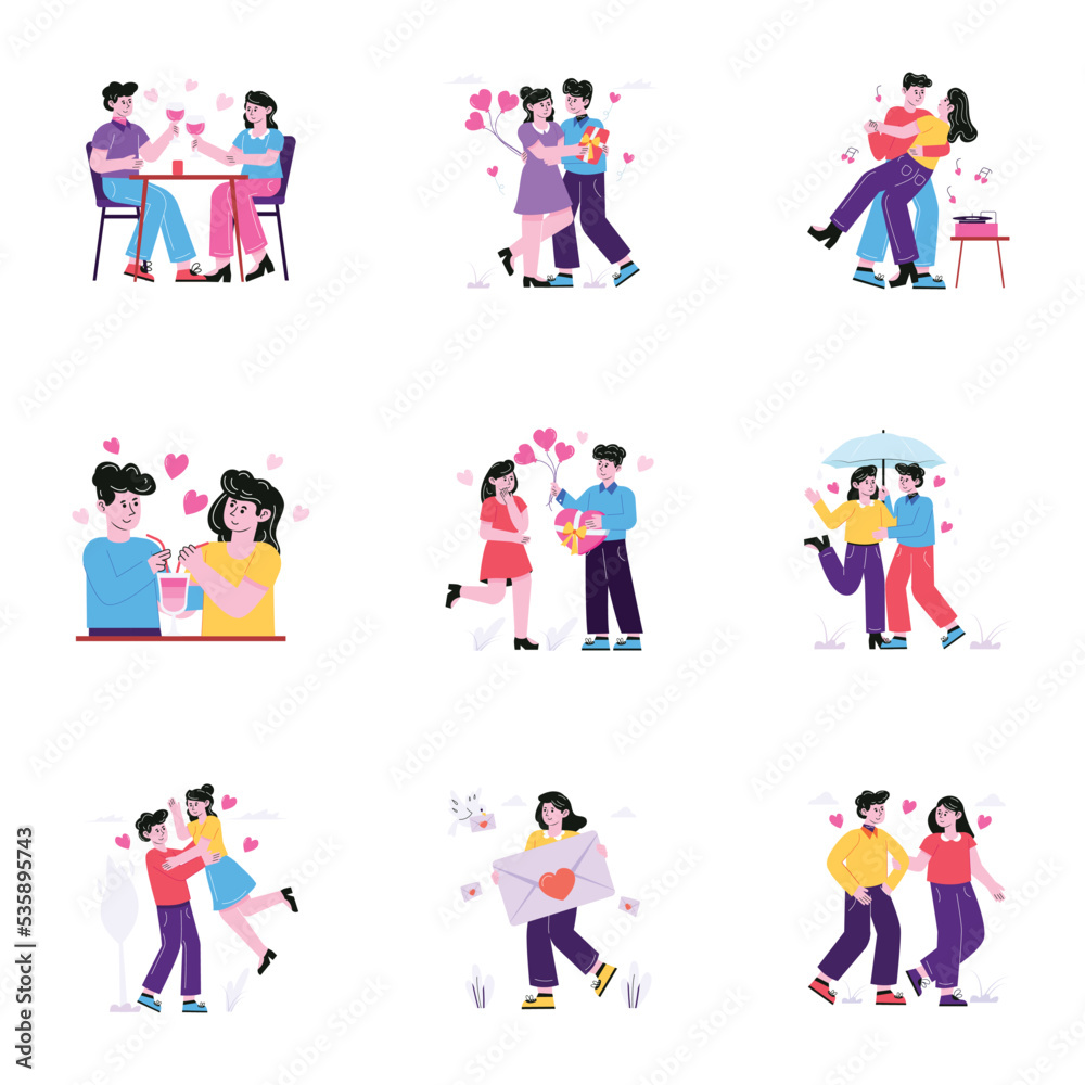 Pack of Couple Romance Flat Illustrations 

