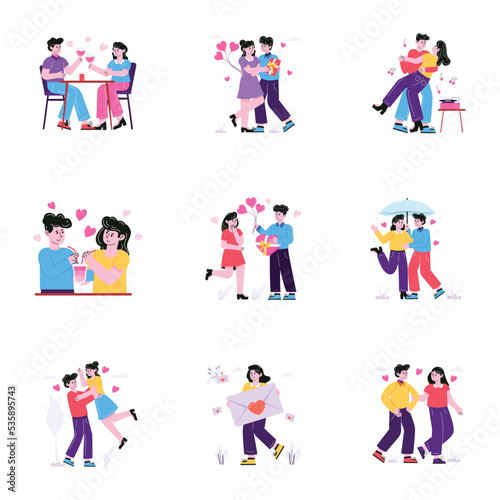 Pack of Couple Romance Flat Illustrations