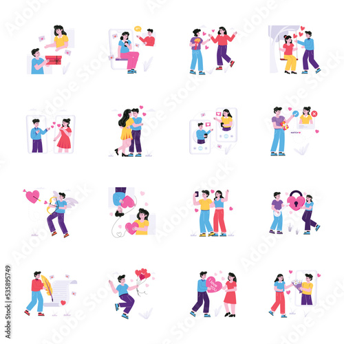 Pack of Couple Romance Flat Illustrations