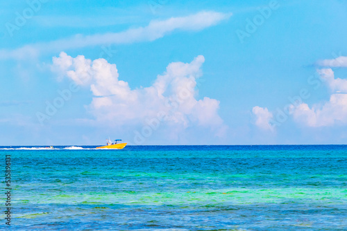 Fototapeta Naklejka Na Ścianę i Meble -  Boats yachts ship jetty beach in Playa del Carmen Mexico.
