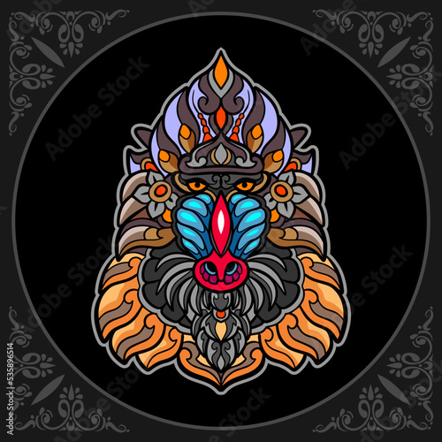 Colorful monkey head mandala arts isolated on black background
