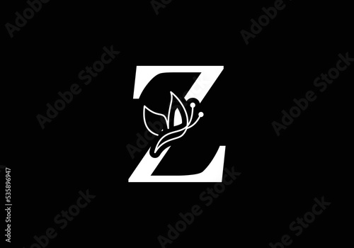 Initial Z Letter alphabet with  Butterfly Logo. Black and white Butterfly Sign Concept Template.