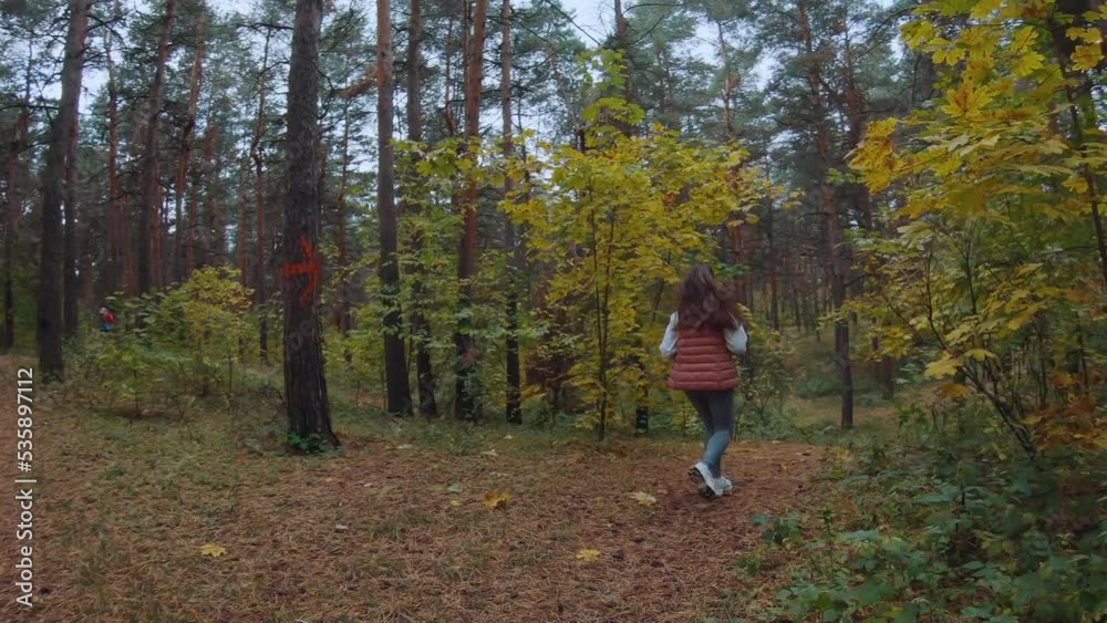 Girl running in autumn forest, fpv shooting, autumn forest, fpv shooting running Girl running in autumn forest, fpv shooting, autumn forest, fpv shooting running