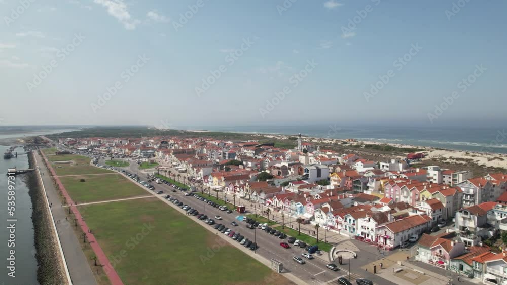 Famous colorful buildings in the city of Costa Nova in Aveiro, Portugal 4k Famous colorful buildings in the city of Costa Nova in Aveiro, Portugal 4k