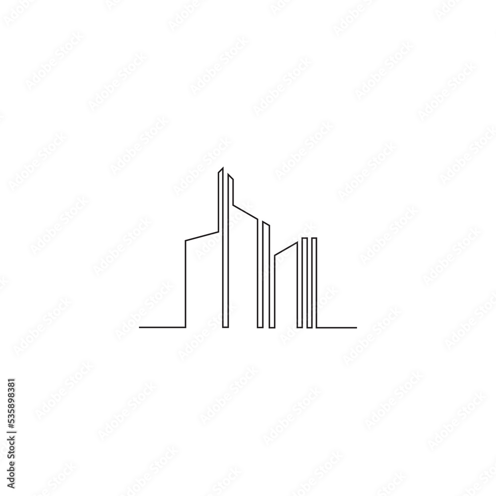 continuous line drawing of house residential building concept logo symbol construction vector illustration simple. continuous line drawing of house residential building concept logo symbol construction vector illustration simple.