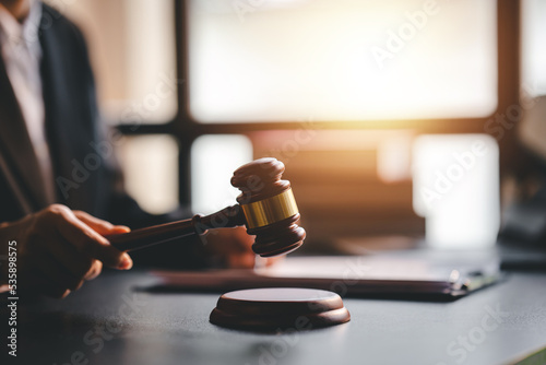 Wall Mural Close-up focussed on the judge hammer on the table