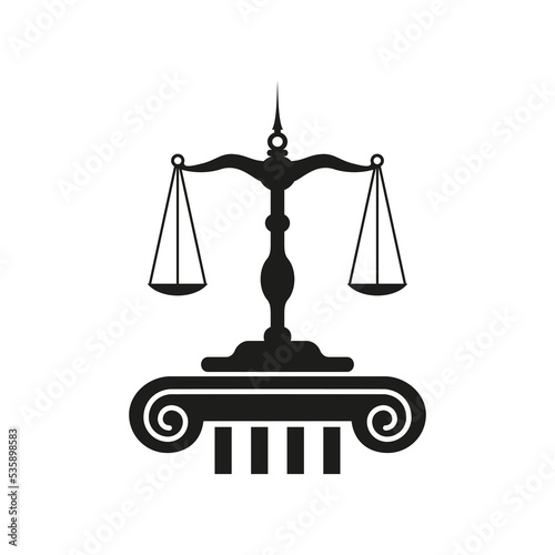 Scales of Themis and the capital of the column. Legal logo template.
