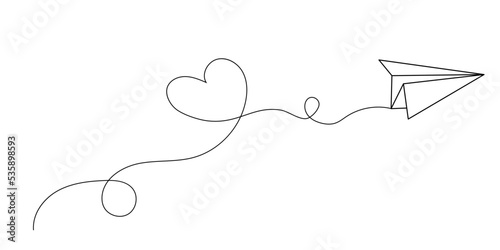 Continuous one line drawing of flying up paper plane. Creative business concept for startup and freedom and travel of craft airplane in simple linear style. Origami. Doodle vector illustration